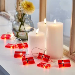 LED lyskæde m. 10 norske flag