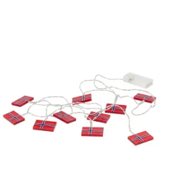 LED lyskæde m. 10 norske flag