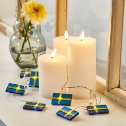 LED lyskæde m. 10 svenske flag